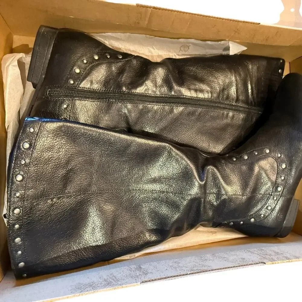 Born Lizzie Women’s Size 8 Black Leather Studded Knee-High Boots